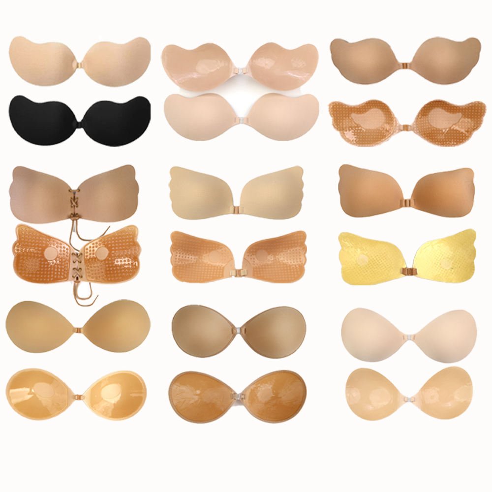 Custom Shape Women Push Up Lifting Invisible Bra Adhesive Silicone Bra with Nipple Covers