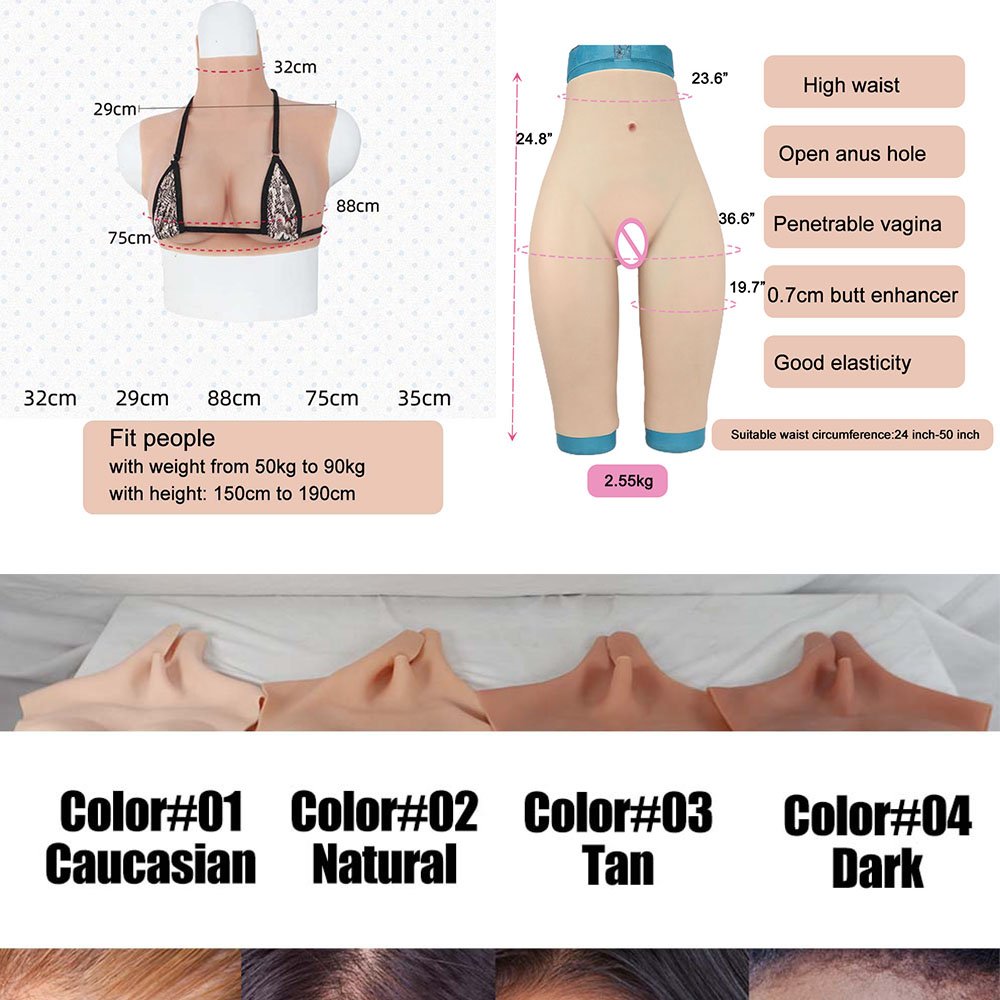 Silicone Bodysuit Breast Forms Fake Boobs Realistic Vagina pussy Hips Up Panties Suit for Shemale Crossdresser