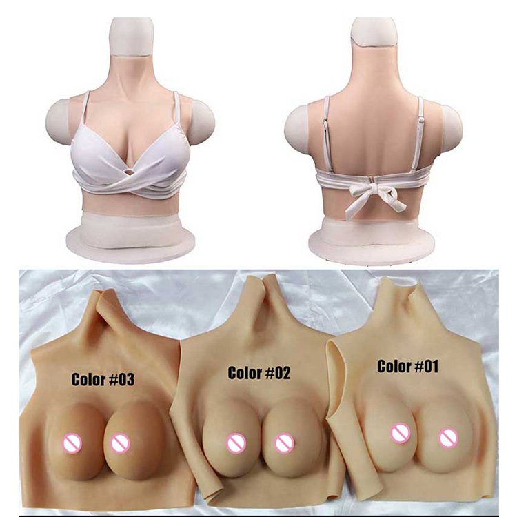 URCHOICE Realistic Cheap High collar fake breast Silicone breast form fake boobs with artificial pussy pants for crossdresser