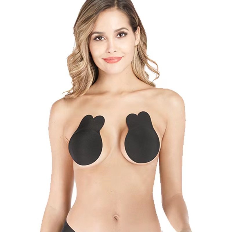 Soft Invisible Adhesive Reusable Nipple Cover Skin Black Breathable Rabbit Ears Breast Lift Tape Silicone Bra
