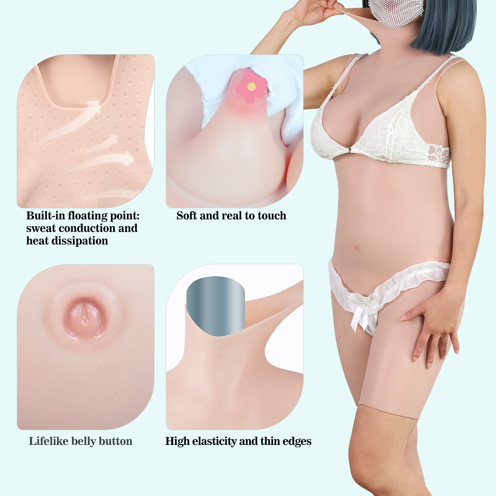 Silicone Material Realistic Artificial Body Suit Set Breast Plate Buttocks Pad Man to Woman Crossdressing Cosplayer