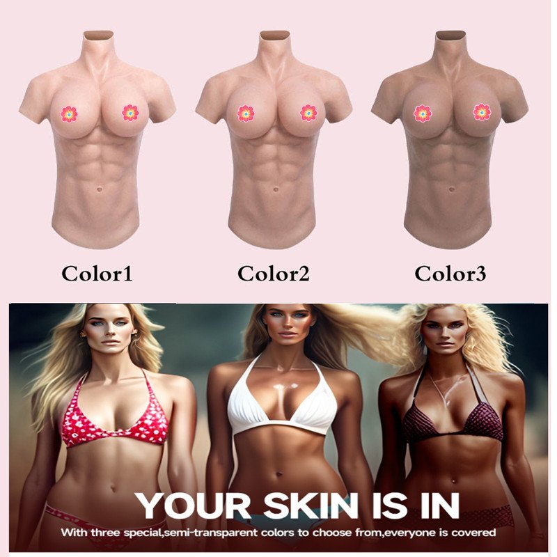 African Simulation Fake boobs Muscles suit Costume with false breast forms for crossdresser cosplay fake muscle suit silicone
