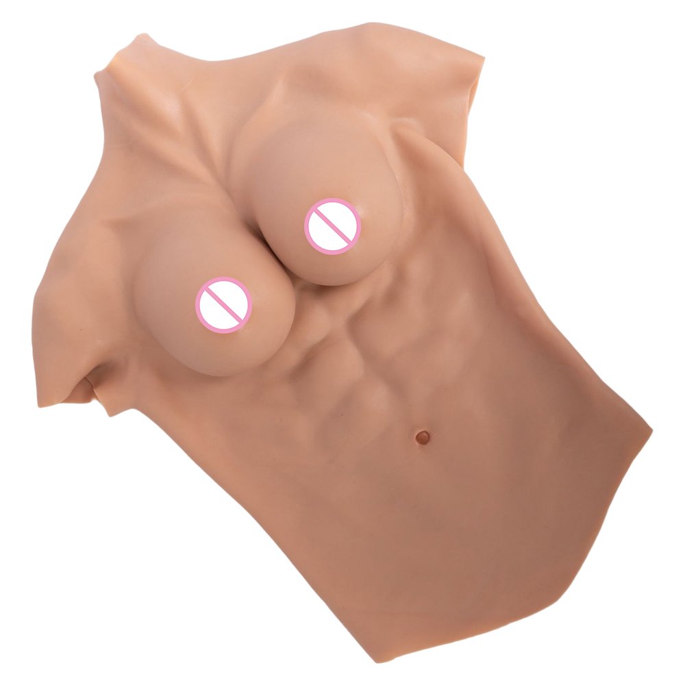 African Simulation Fake boobs Muscles suit Costume with false breast forms for crossdresser cosplay fake muscle suit silicone