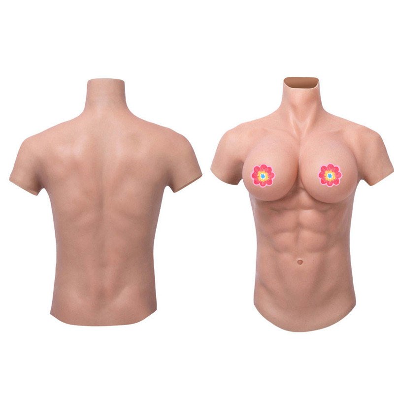 African Simulation Fake boobs Muscles suit Costume with false breast forms for crossdresser cosplay fake muscle suit silicone