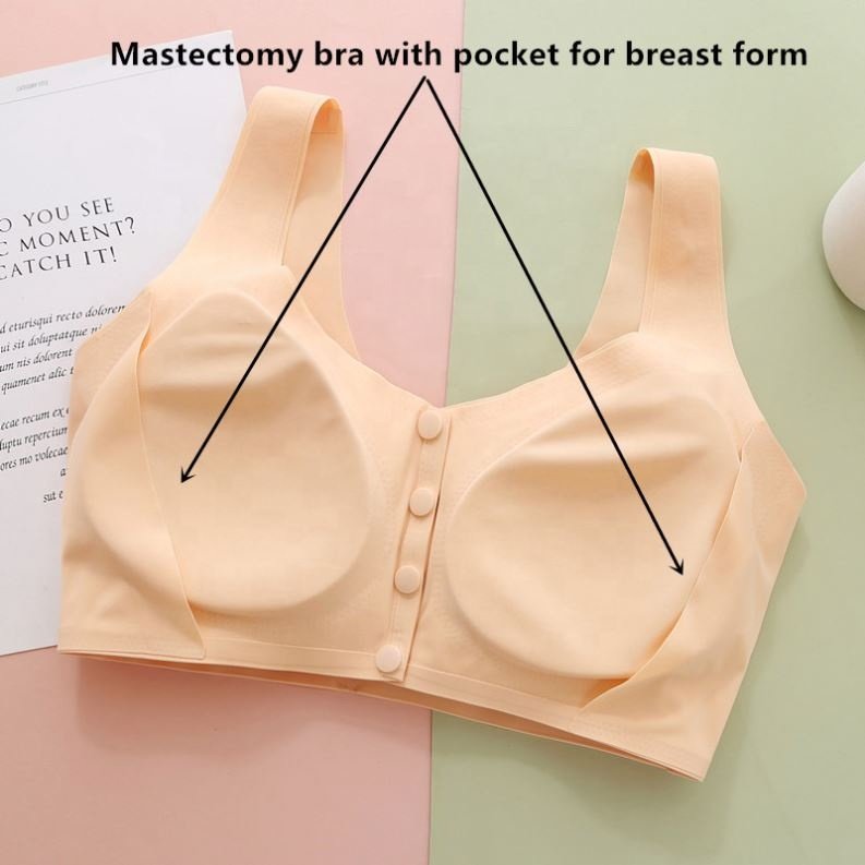 Mastectomy Prosthesis Wireless Bra with Pockets for Breast Form Cancers Women Everyday Bra