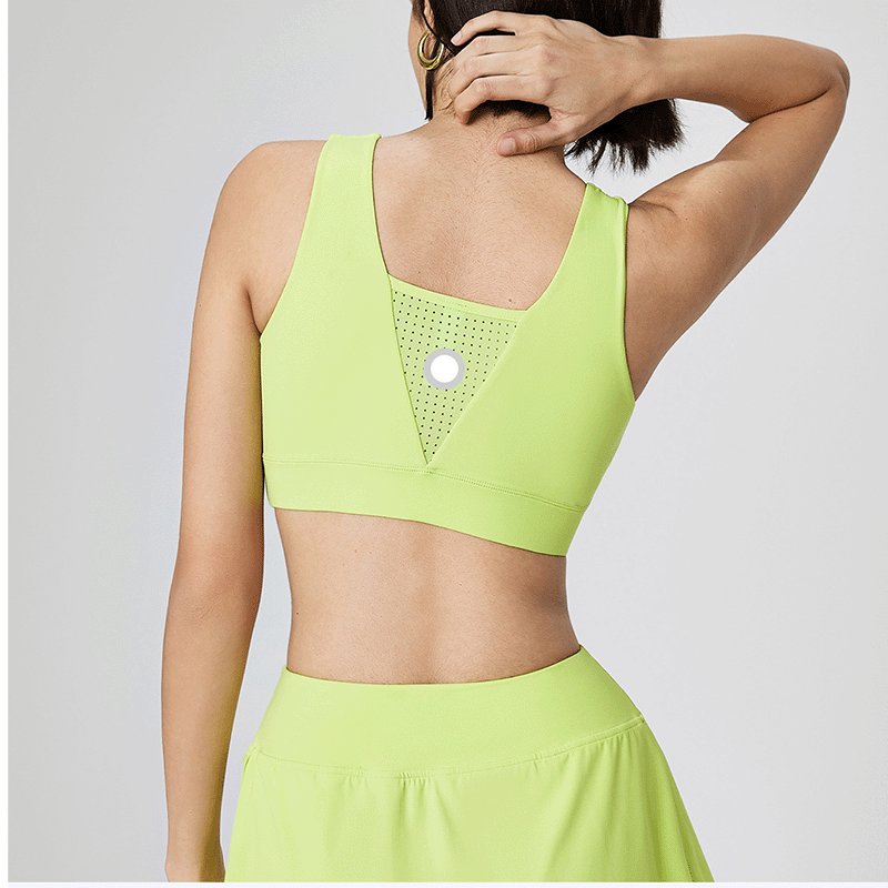 Ice Feeling Summer Sports Bra Women Breathable Removable Breast Padded Yoga Sport Bra V Neck Mesh Fitness Vest