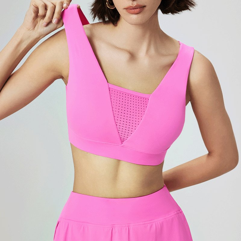 Ice Feeling Summer Sports Bra Women Breathable Removable Breast Padded Yoga Sport Bra V Neck Mesh Fitness Vest
