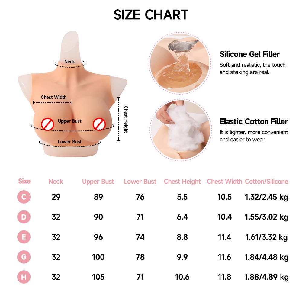 Silicone Breastplate Drag Queen Fake Breasts Forms Crossdresser False Boobs B-H Cup Breast Plates Transgender Cosplay