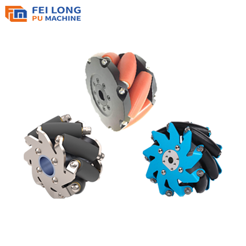 INDUSTRIAL GRADE MECANUM WHEEL ALUMINUM ALLOY 2 COMPONENTS PU ELASTOMER CASTING MACHINE ( OVEN HEATING )