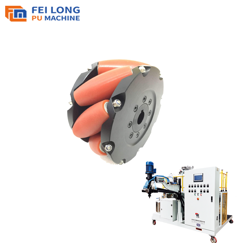 INDUSTRIAL GRADE MECANUM WHEEL ALUMINUM ALLOY 2 COMPONENTS PU ELASTOMER CASTING MACHINE ( OVEN HEATING )