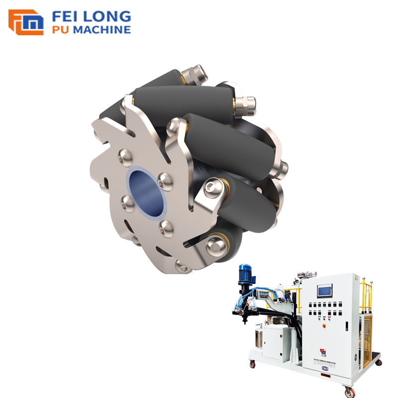 INDUSTRIAL GRADE MECANUM WHEEL ALUMINUM ALLOY 2 COMPONENTS PU ELASTOMER CASTING MACHINE ( OVEN HEATING )