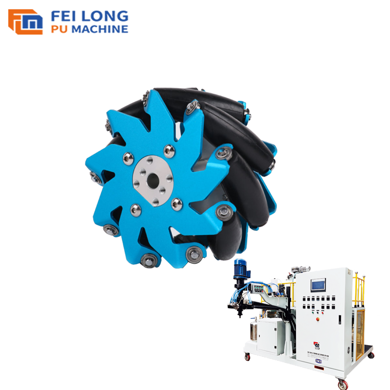 INDUSTRIAL GRADE MECANUM WHEEL ALUMINUM ALLOY 2 COMPONENTS PU ELASTOMER CASTING MACHINE ( OVEN HEATING )