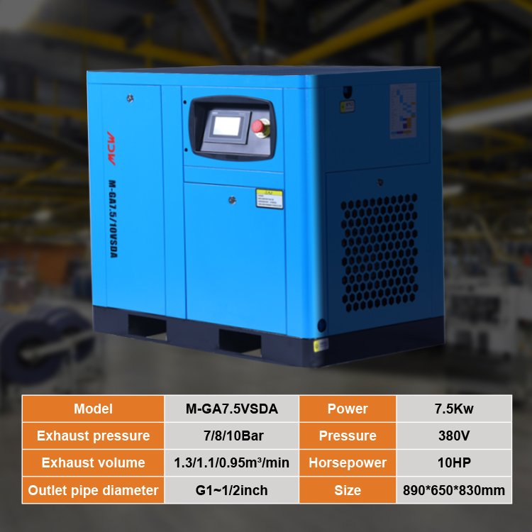 Silent Electric Screw Air Compressors 7.5 kw Industrial 10 Bar Working Pressure for Industrial air compressor
