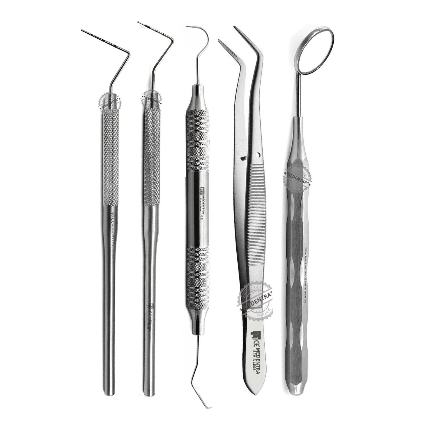 Dental Examination Tooth Scraper Tartar Plaque Remover Probes Tweezer Dental Mouth Mirror Diagnostic Set 5Pcs