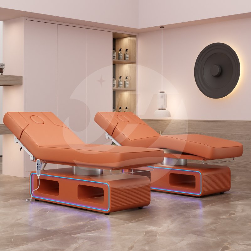 Modern luxury LED light massage bed electric 3 motors customizable facial spa cosmetic bed lash multi-function
