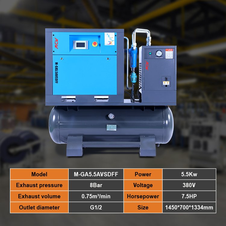 5.5KW 7 5HP VSD Integrated Air Compressor Screw Type 220V 60HZ With Air Dryer Rotary Screw Air Compressor