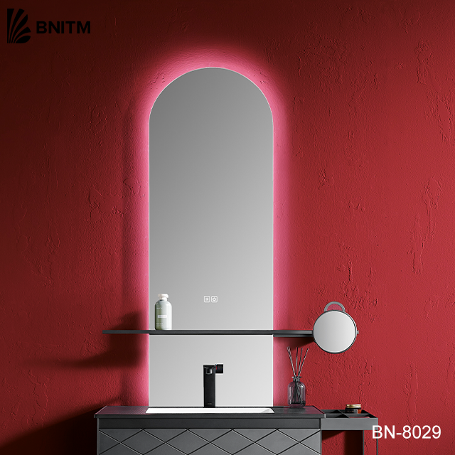 BNITM Modern Design Silver LED Lighting Vanity Illuminated Mirror Wall Mounted Smart Light Touch Switch Bathroom Decorative Use