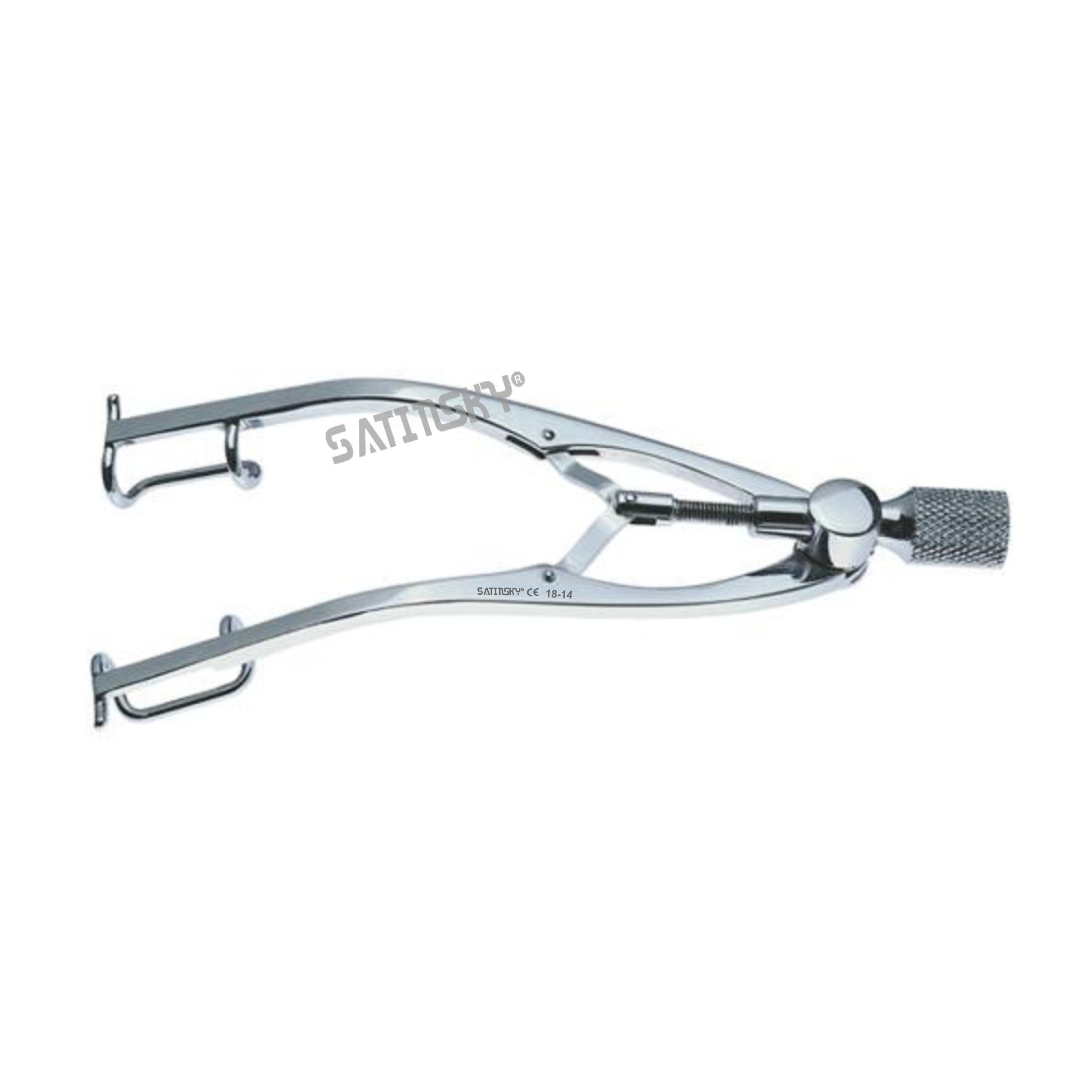 Guyton-Park Speculum Fenestrated 14mm blades with Suture Posts and Canthus Bar. Blade Spread 38mm. Dull Finish Overall