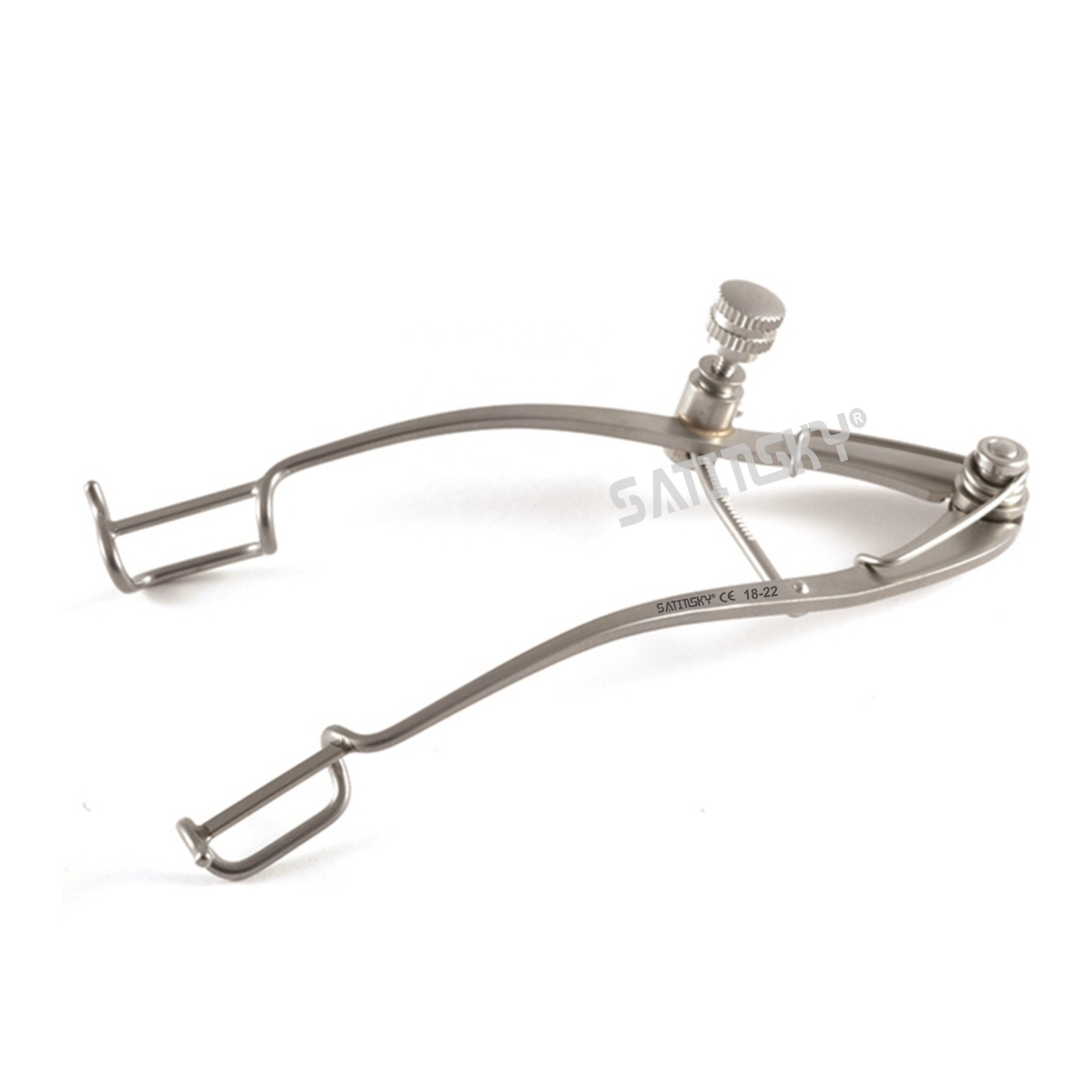 Guyton-Park Speculum Fenestrated 14mm blades with Suture Posts and Canthus Bar. Blade Spread 38mm. Dull Finish Overall