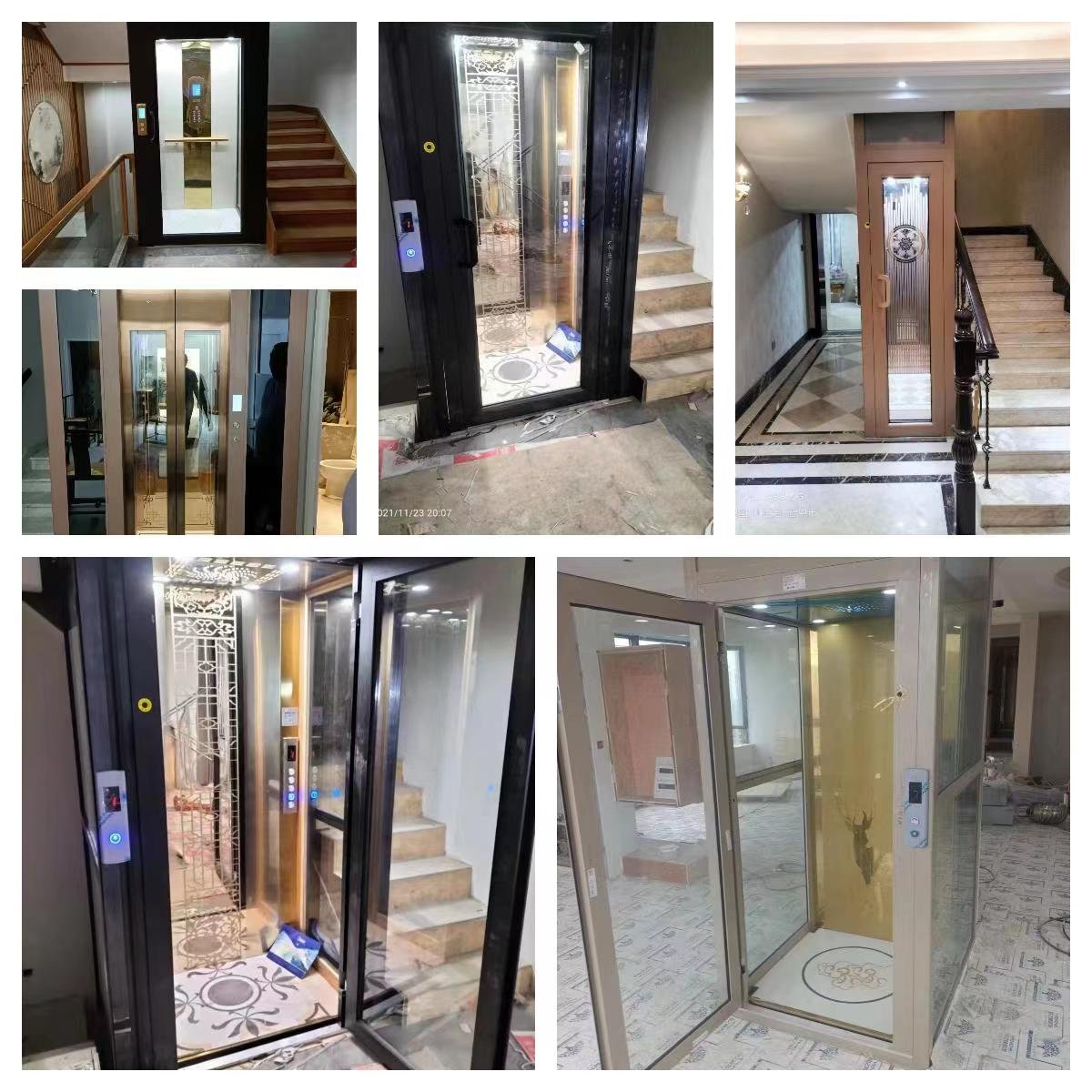 2024 New 450kg 5 floors glass loft household 2-5 person small home villa mini lifts and elevators source factory good price
