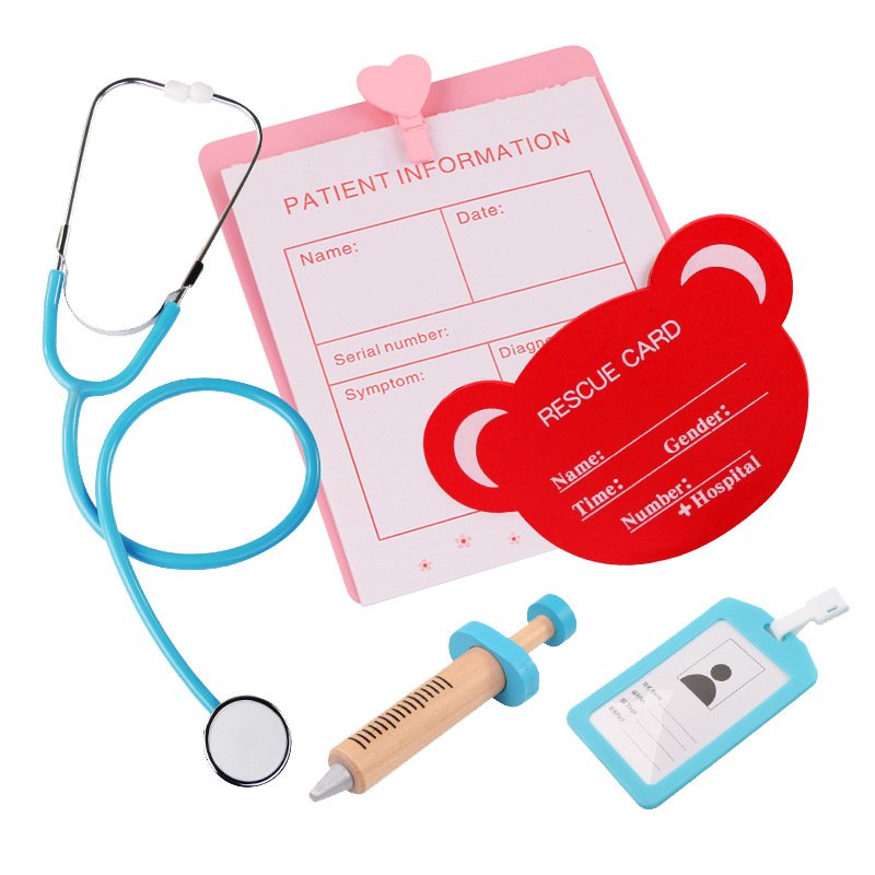Wooden Medical Equipment Medicine Box Role Kit Simulation Pretend Play Nurses Dentist Auscultation Doctor Toys For Children