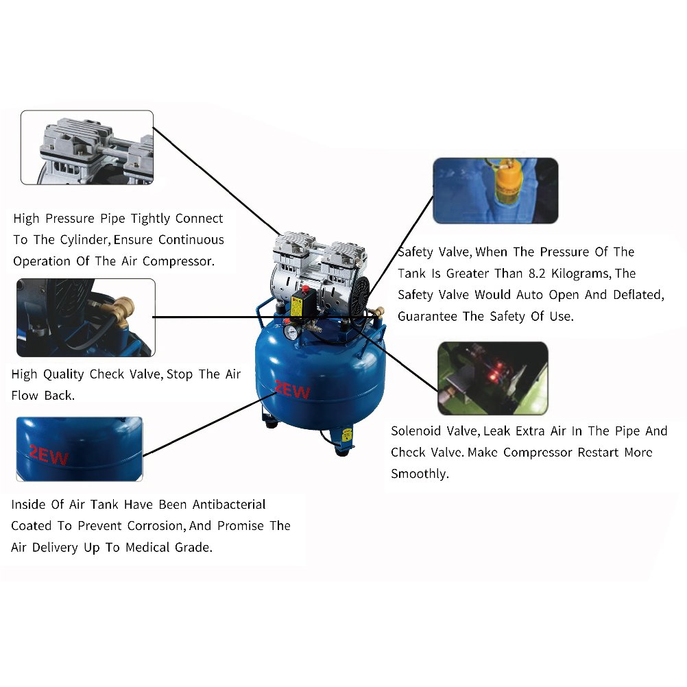 Italy Safety dental chair instrument portable unit AC POWER 0.75HP oilless ANY KW Silent lab air compressor with any liter tank