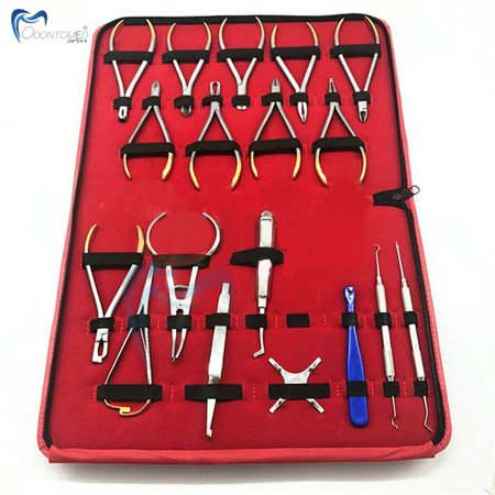 Orthodontic TOOLS ASSORATED Dental Orthodontic PLIERS Set 18 Pieces Orthodontic Tool Set Gold Plated CE 3 Years Manual 2 Years