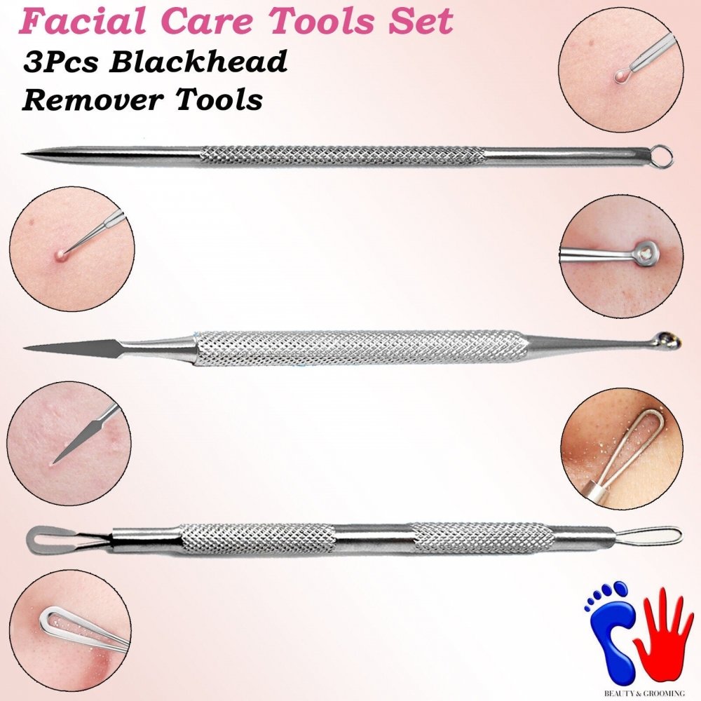 Facial Care Comedone Whiteheads Blackheads Extractors Removal Tools Stainless Steel Beauty Instruments Kit 3Pcs