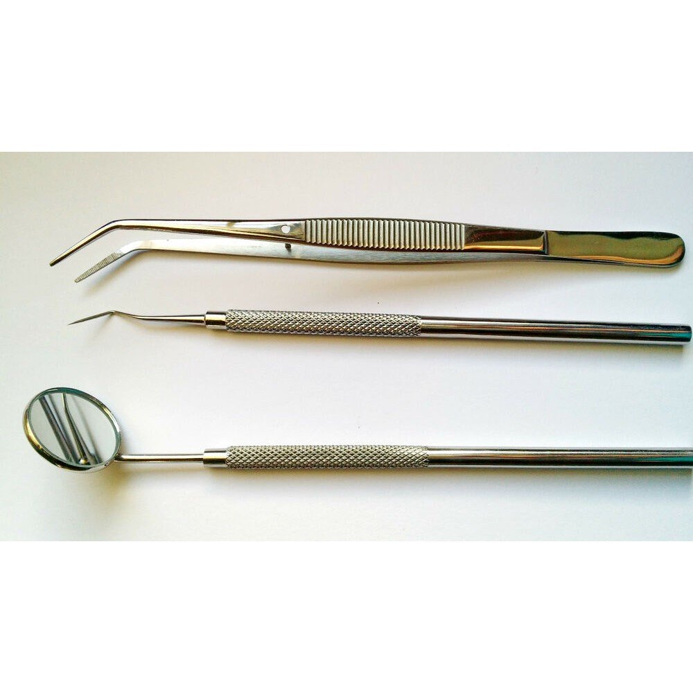 Manual Dental Hygiene Kit with Tweezers Scaler and Dental Mirror for First Examination