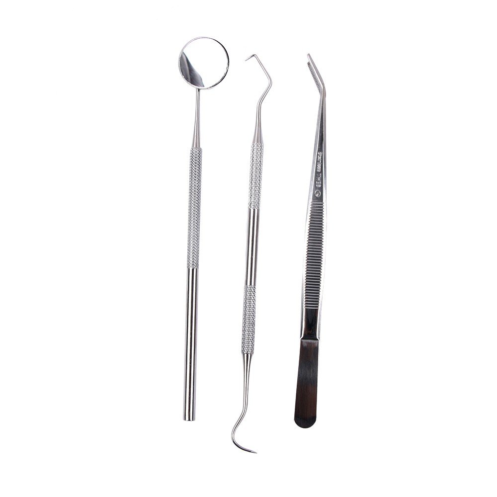 Manual Dental Hygiene Kit with Tweezers Scaler and Dental Mirror for First Examination