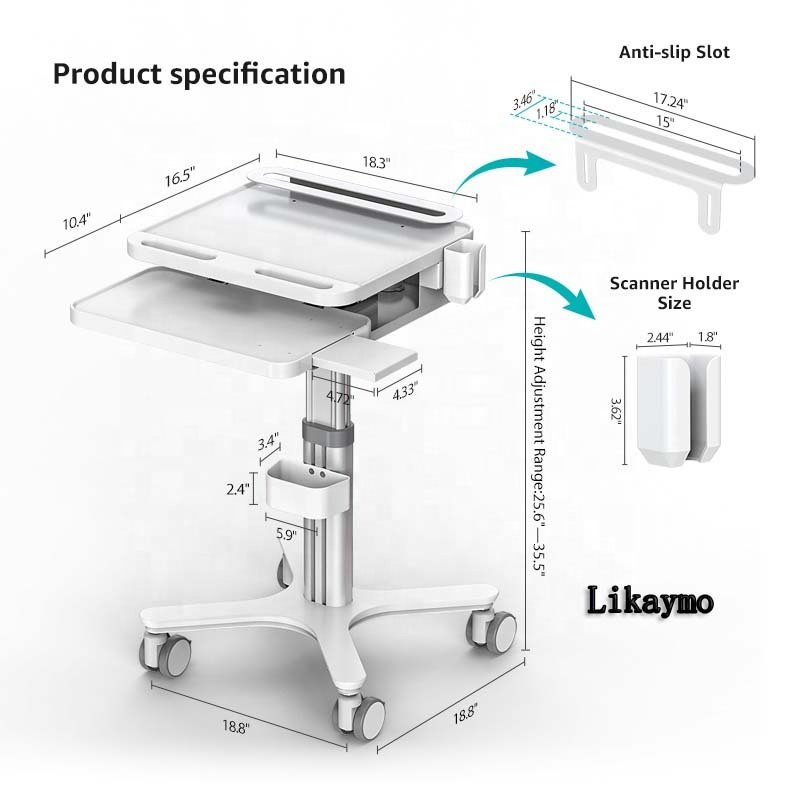 Hospital Furniture High quality height adjustable Hospital equipment pallet medical cart/Laptop cart