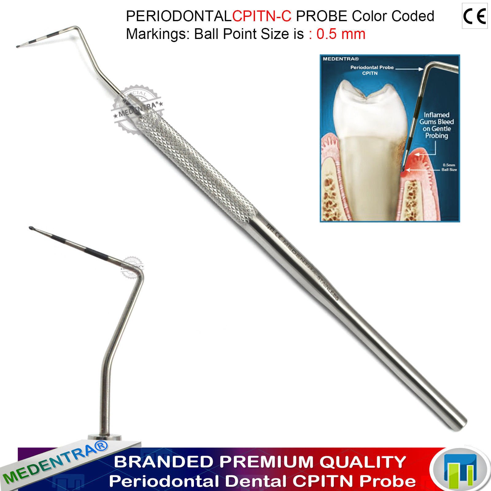 Precision Dental Periodontal Pocket Probe Williams CPITN Probes Tweezer Mirror Handle Student Hygienist Dentists Tools X6