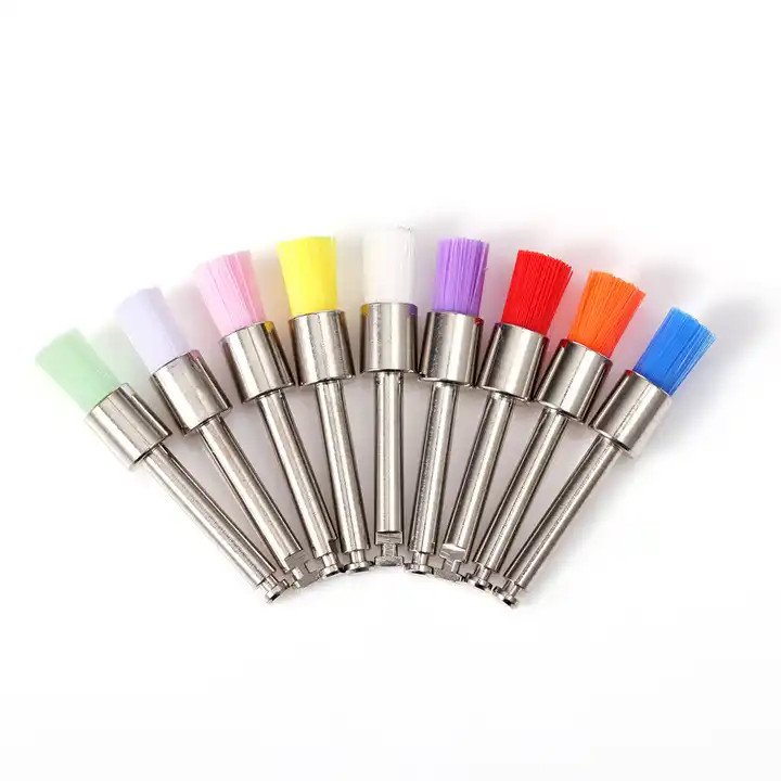 SJ Disposable Colorful Nylon Cup Style Prophy Polishing Brushes Dental Cup Style Prophy Brush With Metal Shank