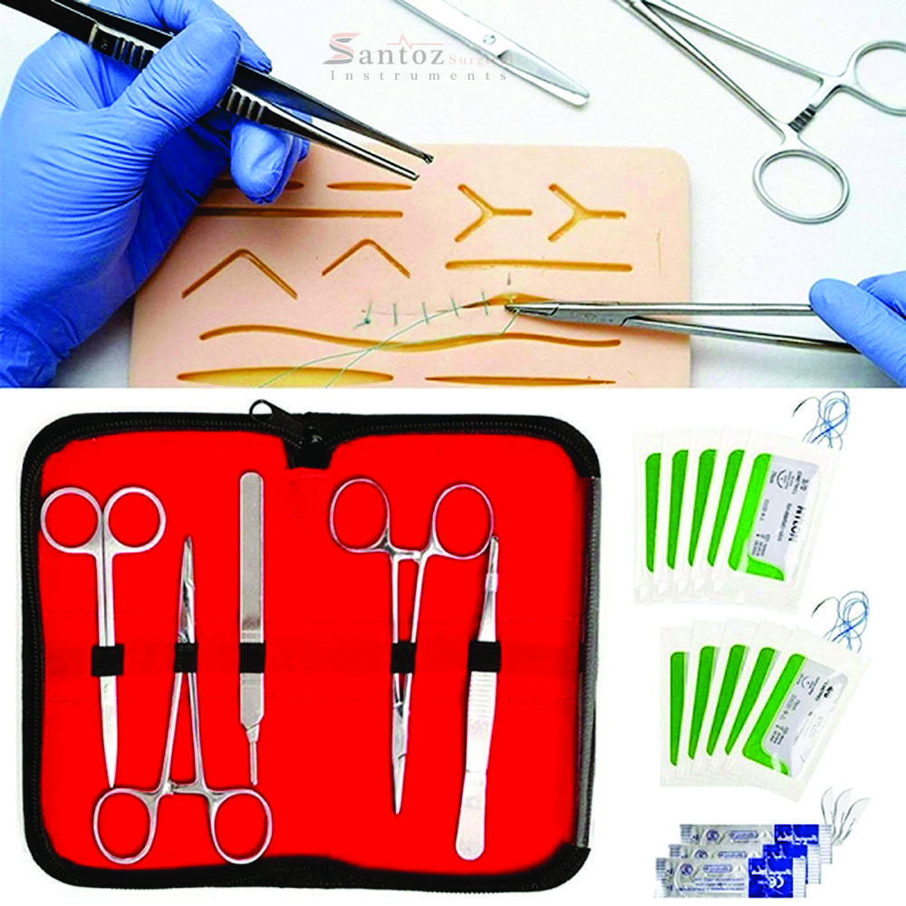 Surgical Suture Kits 5pcs Scissor Adson Forceps Scaler Forceps And Other Surgical Tools Set With PU Storage Case