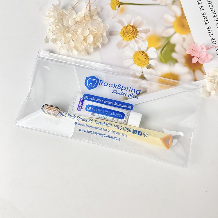 Portable Dental Equipment Toothbrush Vinyl Toiletry Pouch Custom Logo Cosmetic Makeup Bag With PVC Lining For Dental Office