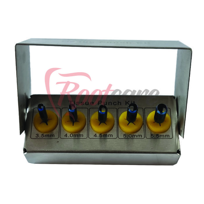 Rootcare Premium Dental 5 Pieces Tissue Punch Kit Blue Titanium Plasma Coated Surgery Implant Instruments Tissue punch set