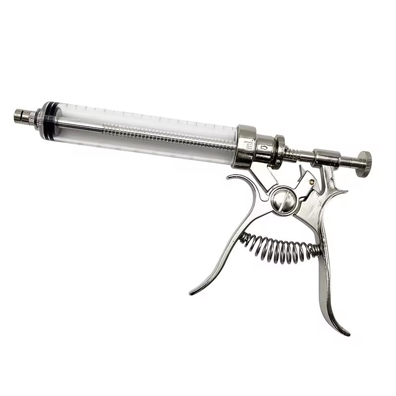Semi Automatic 50ml Veterinary Adjustable Continuous Pistol Syringe Animal Poultry Injector