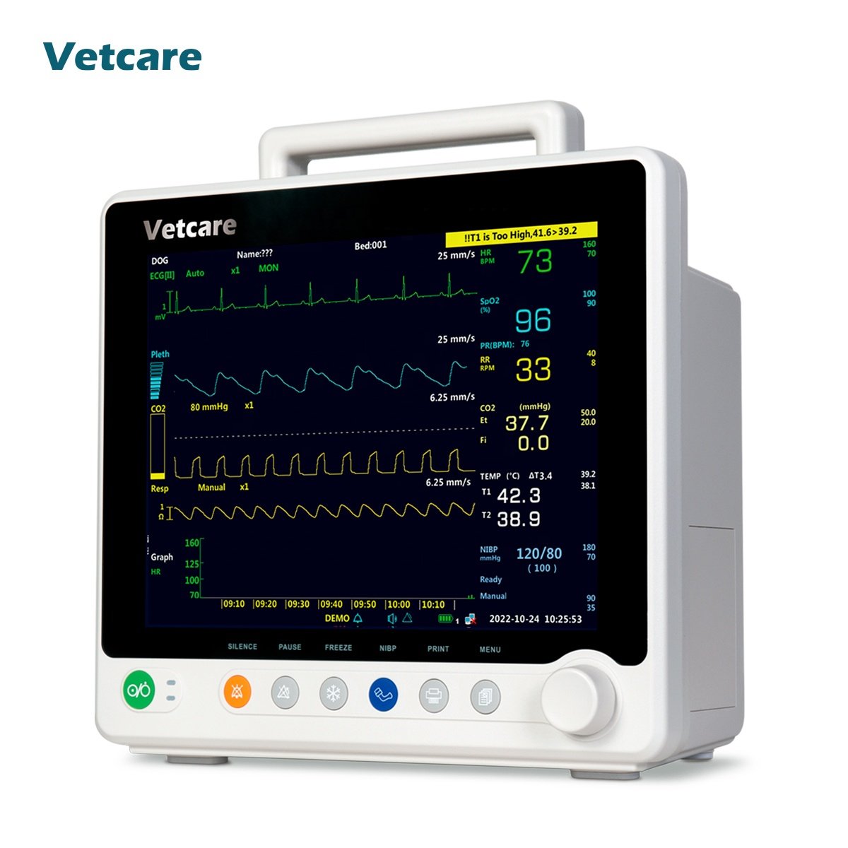 Portable veterinary equipment Mnvet series multi-parameter vet monitor widely used in veterinary hospitals and animal clinics