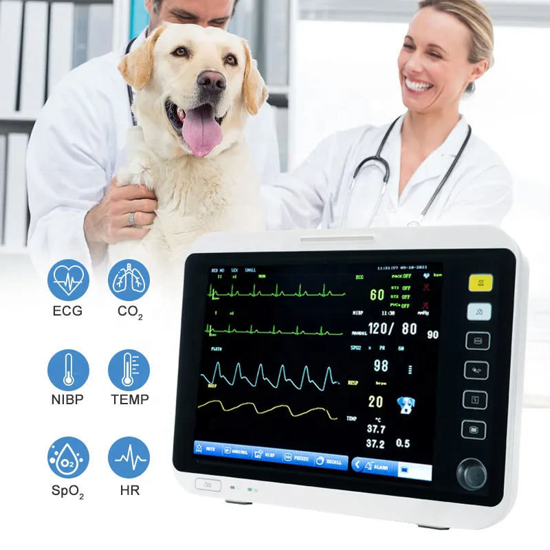 High Quality OEM ODM Vet Multiparameter Monitor Vital Signs Monitors With Co2 Capnograph NIBP TEMP Function Veterinary Clinic