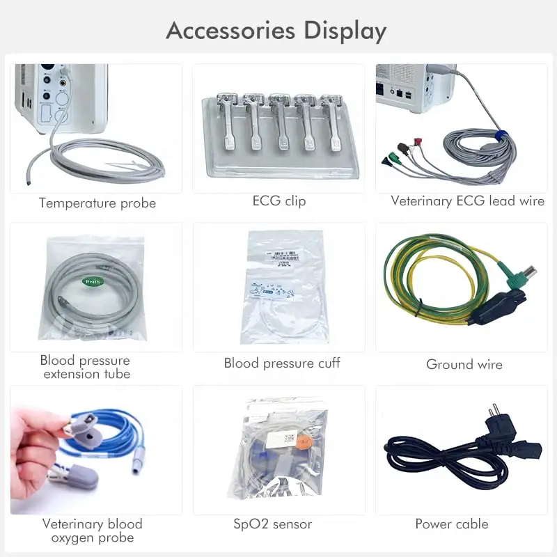 High Quality OEM ODM Vet Multiparameter Monitor Vital Signs Monitors With Co2 Capnograph NIBP TEMP Function Veterinary Clinic