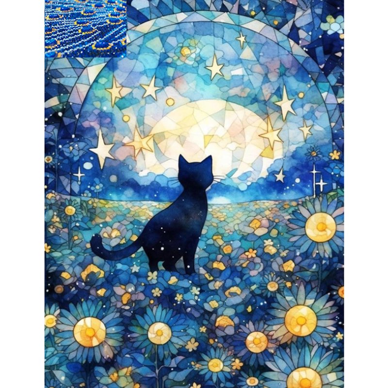 Black cat in flowers diamond puzzle full drill crystal art painting 3d mosaic puzzles wall art
