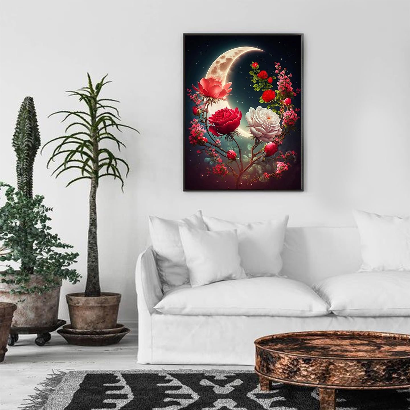 Adult Diamond Painting Kit DIY Moon and Rose Creative Painting Art Round Diamond Home Wall Decoration Painting Crafts