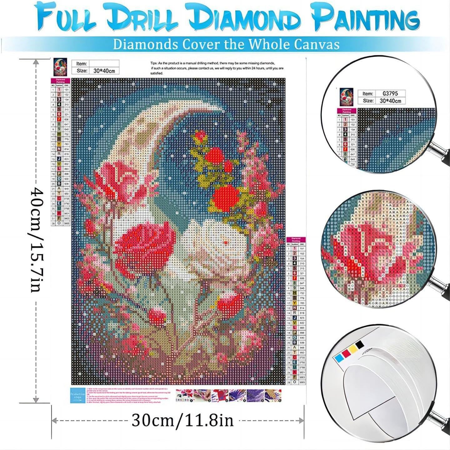 Adult Diamond Painting Kit DIY Moon and Rose Creative Painting Art Round Diamond Home Wall Decoration Painting Crafts