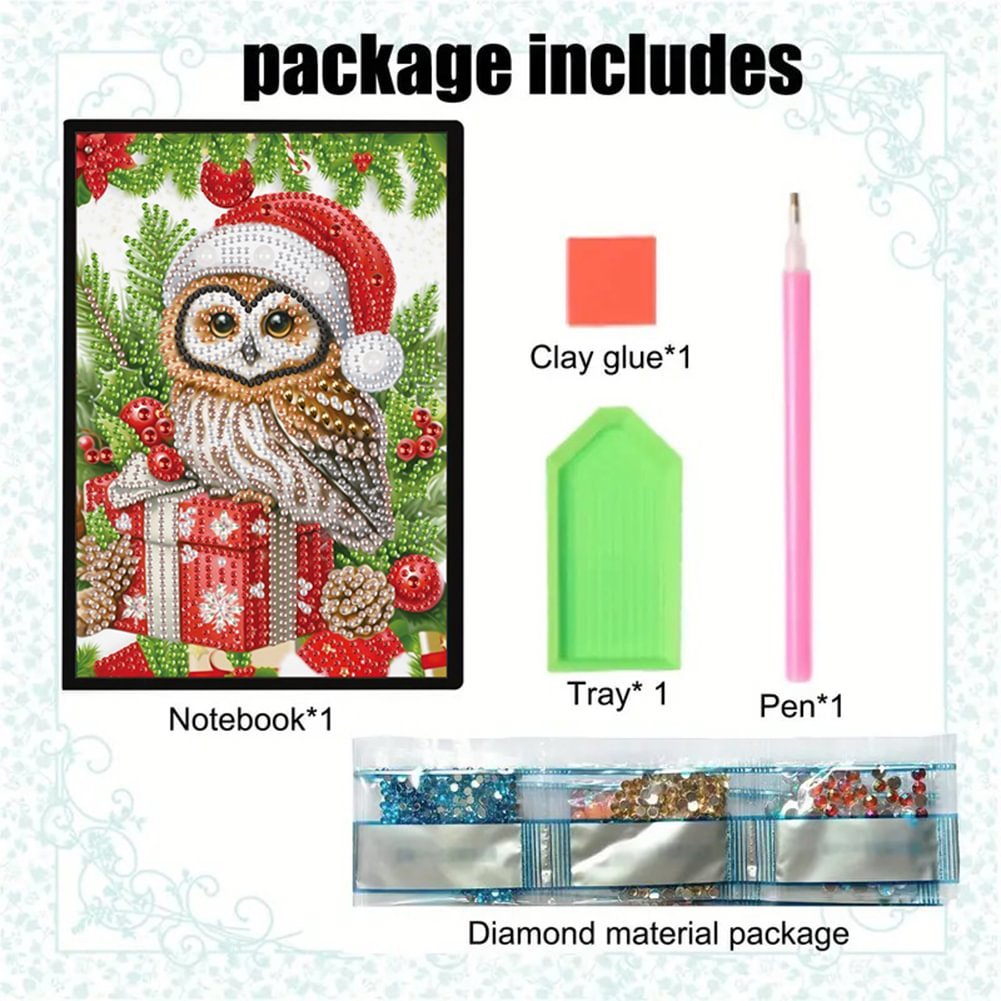 50 Pages A5 Christmas Owl 5D DIY Craft Diamond Painting Notebook Kit