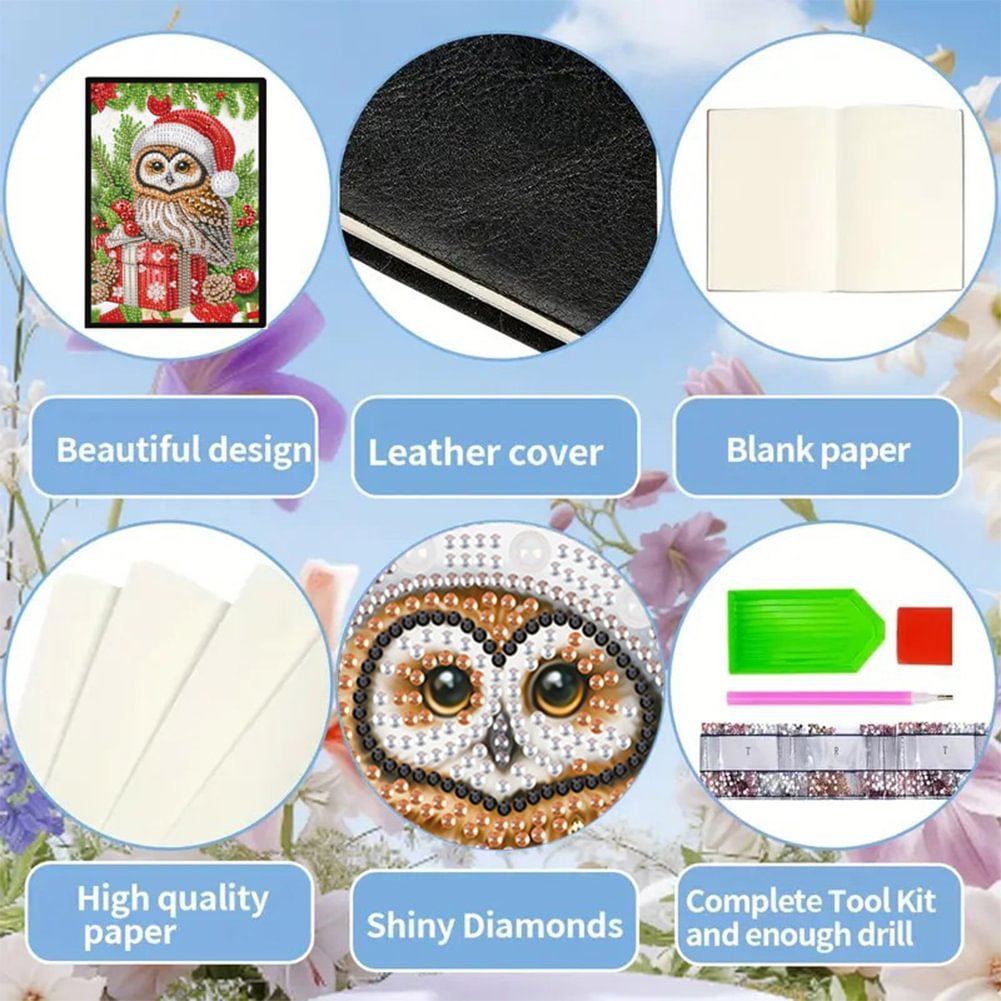 50 Pages A5 Christmas Owl 5D DIY Craft Diamond Painting Notebook Kit
