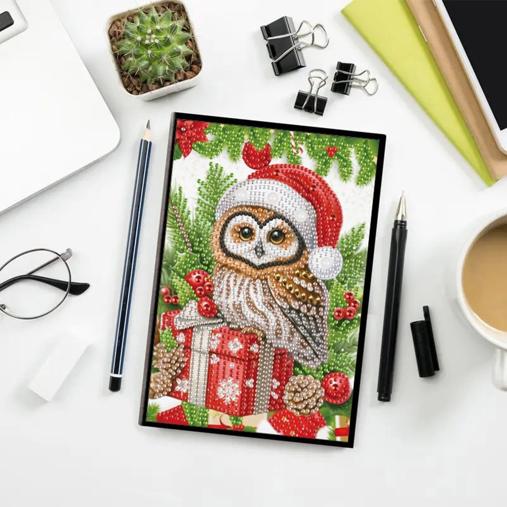 50 Pages A5 Christmas Owl 5D DIY Craft Diamond Painting Notebook Kit