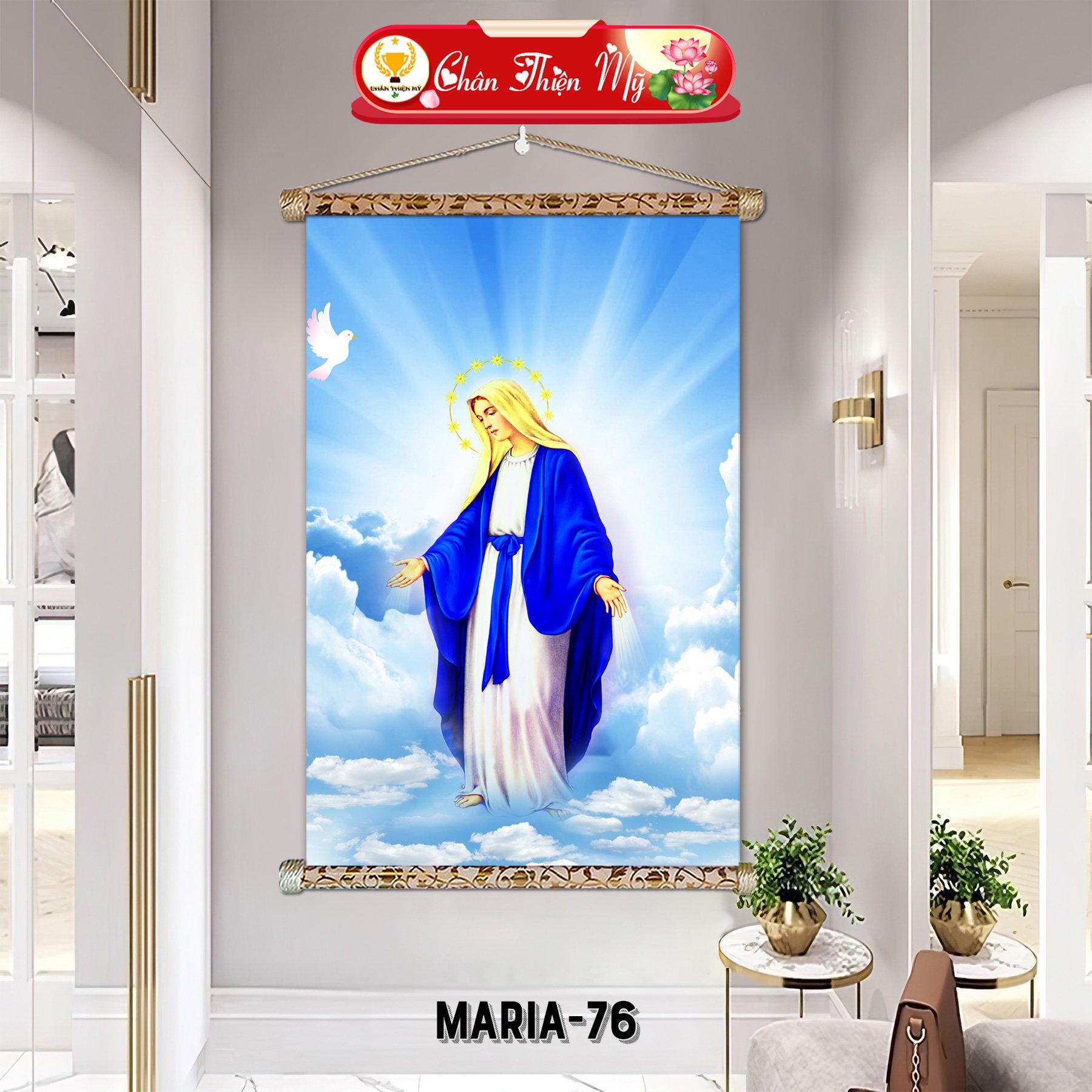Glitter Canvas image with hanging string printed with Jesus and Mother Mary