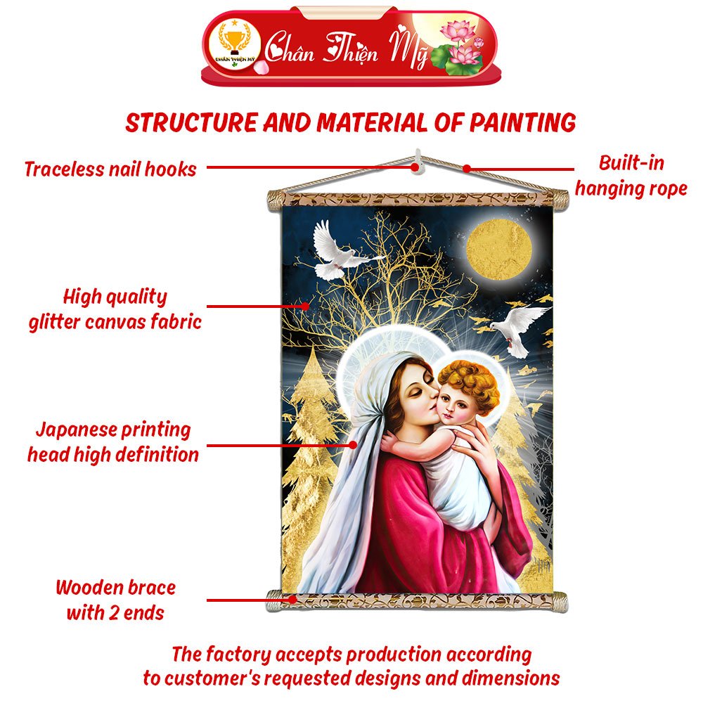 Glitter Canvas image with hanging string printed with Jesus and Mother Mary