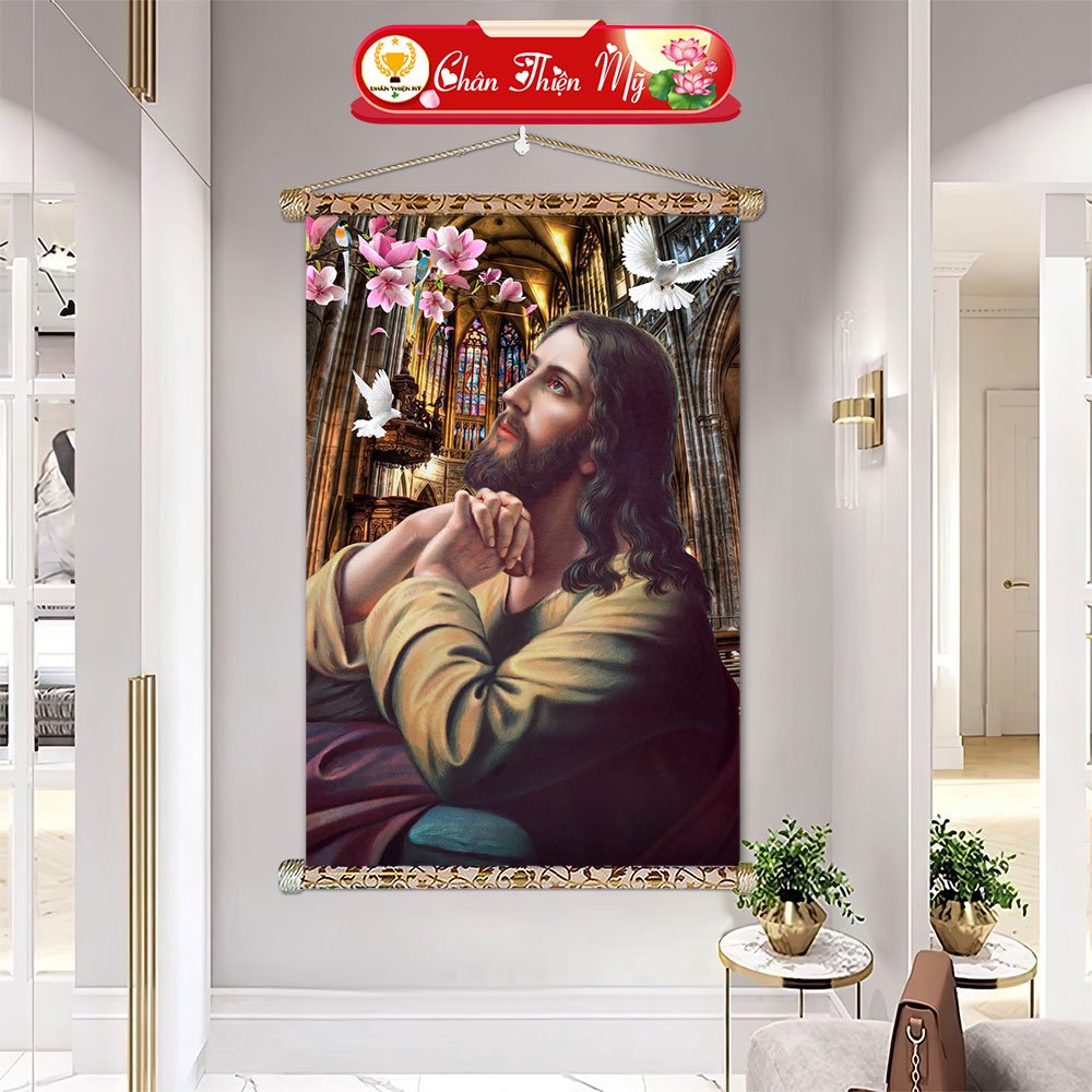 Glitter Canvas image with hanging string printed with Jesus and Mother Mary