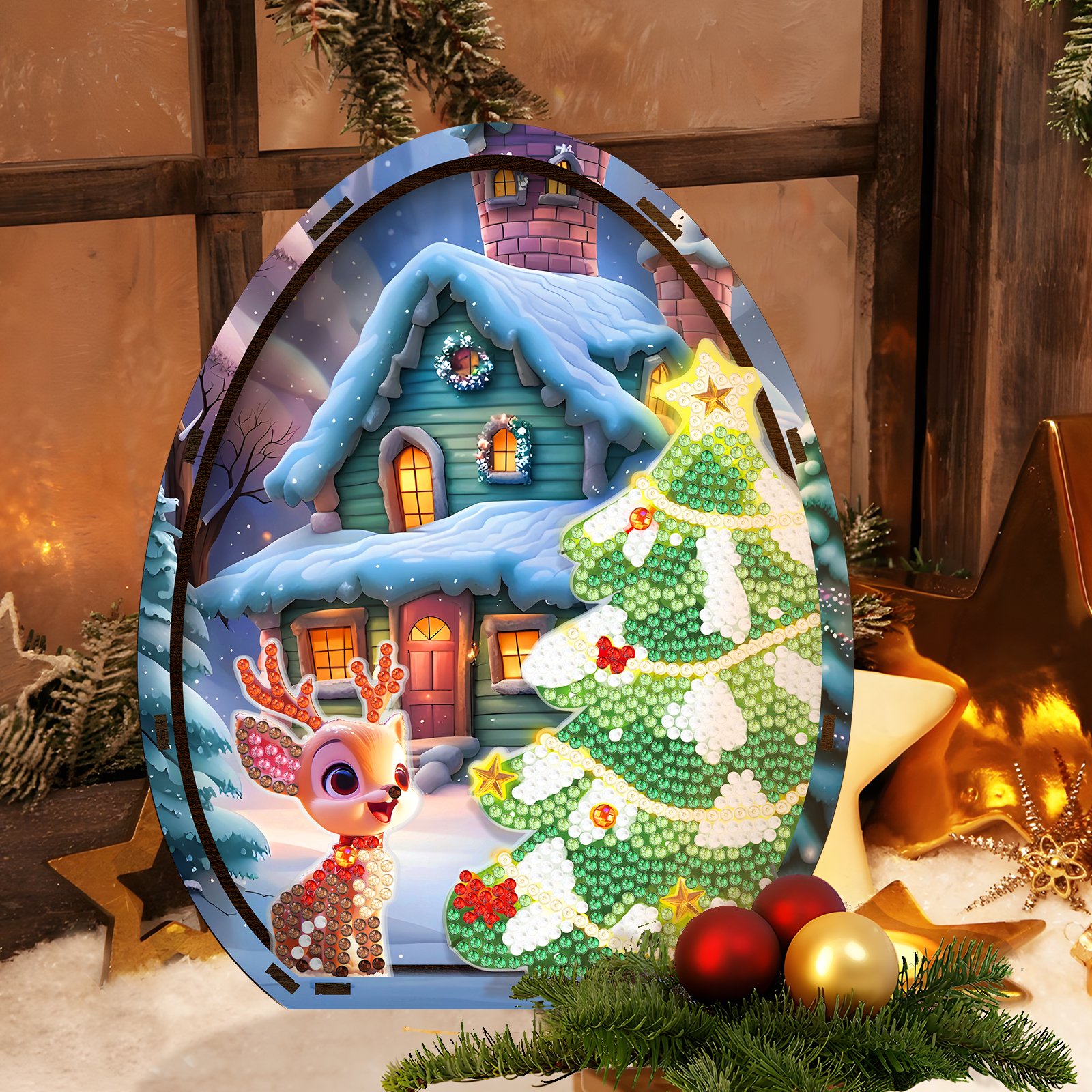 new arrival diamond painting egg shape wooden Christmas deer table craft kit
